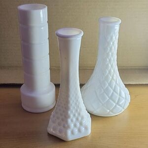 Elegant White Vase Set ~ Milk Glass Vases, set of 3, Wedding vases, Shabby Chic